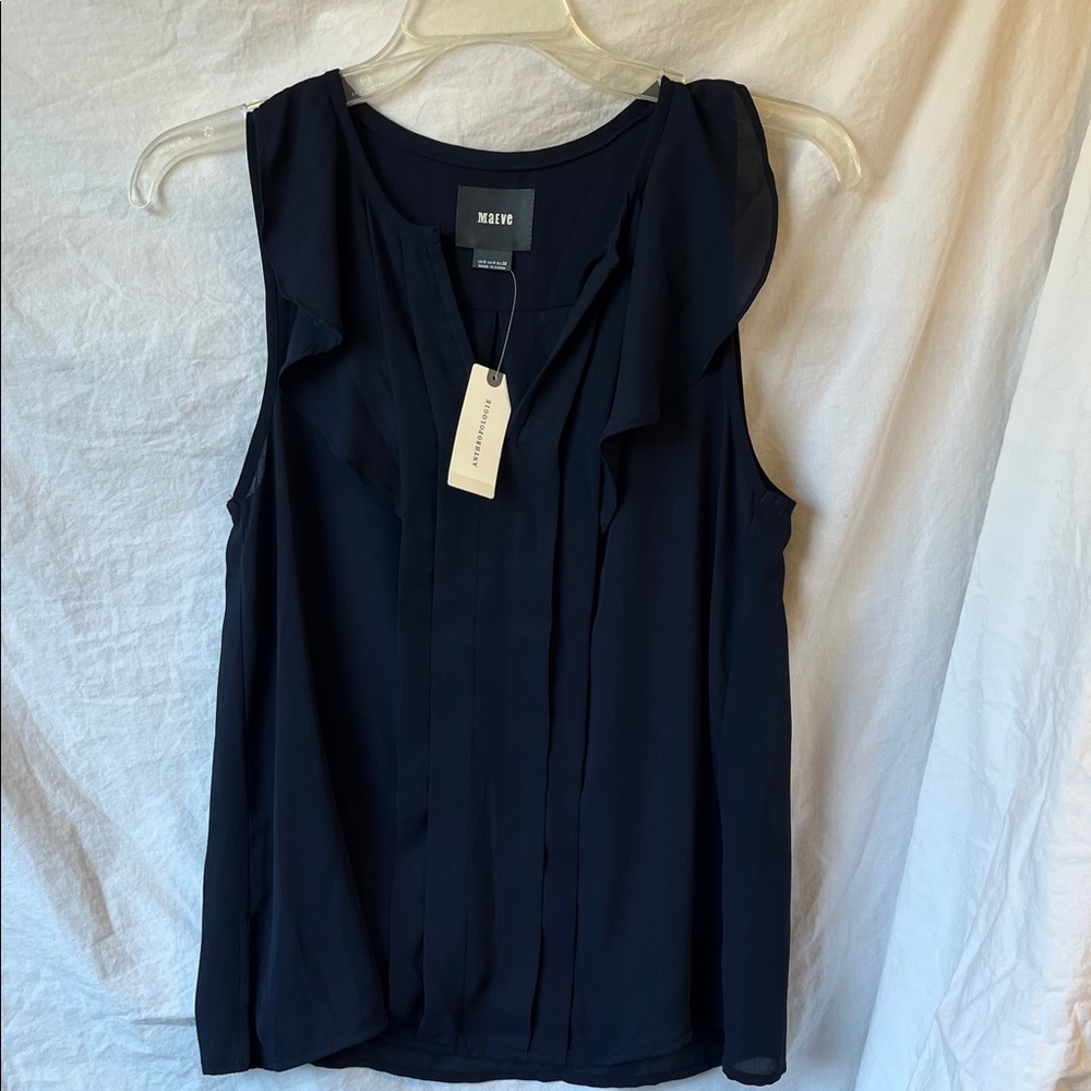 NWT Maeve Navy Blue Ruffle Blouse Size 0